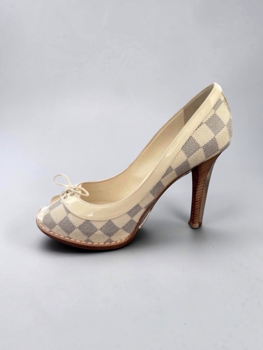 LOUIS VUITTON Damier Azur Palm Beach Open Toe Pump Size 38